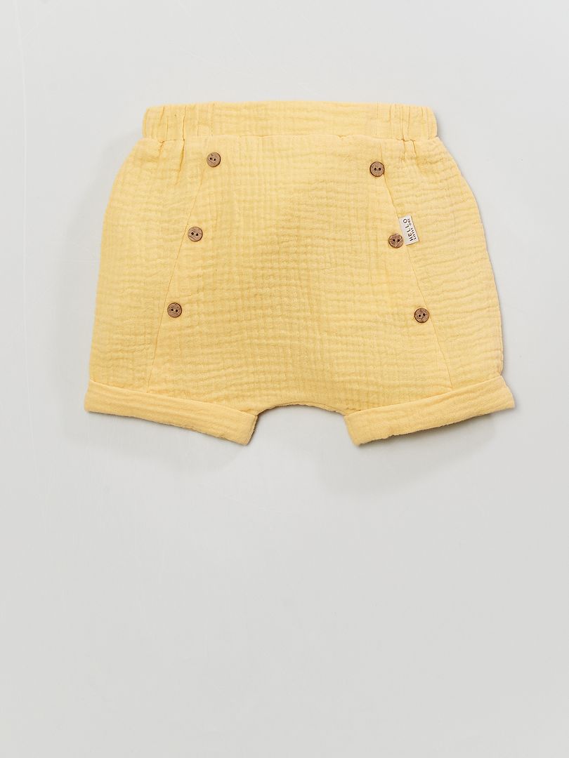Pantalón corto de gasa de algodón amarillo - Kiabi