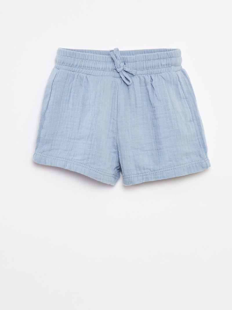 Pantalón corto de gasa de algodón Azul - Kiabi