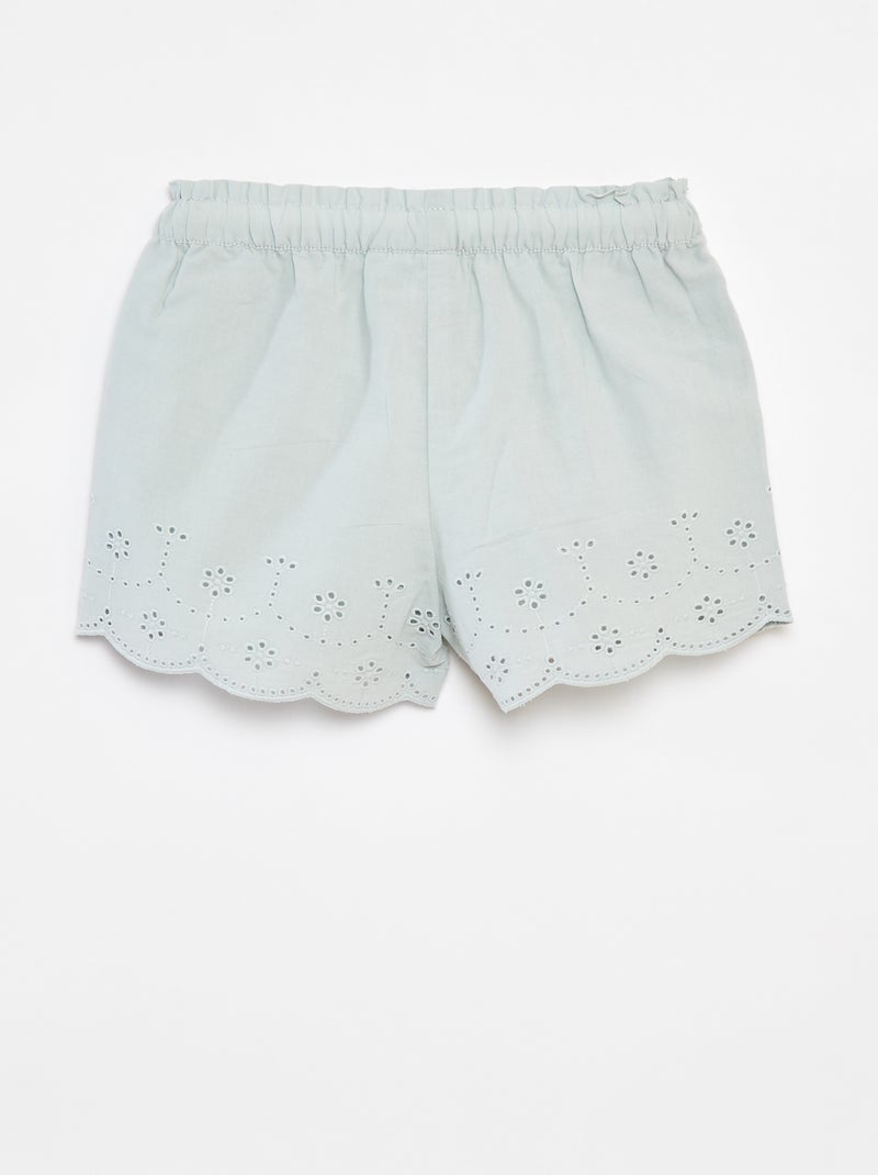 Pantalón corto de gasa de algodón con bordado inglés 'Disney' VERDE - Kiabi