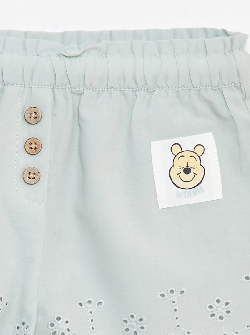 Pantalón corto de gasa de algodón con bordado inglés 'Disney' VERDE - Kiabi