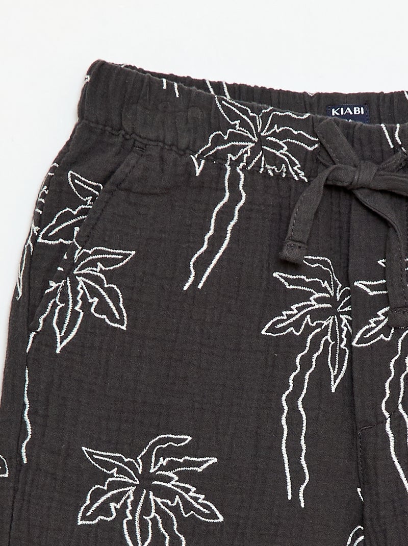 Pantalón corto de gasa de algodón con motivo bordado Negro - Kiabi