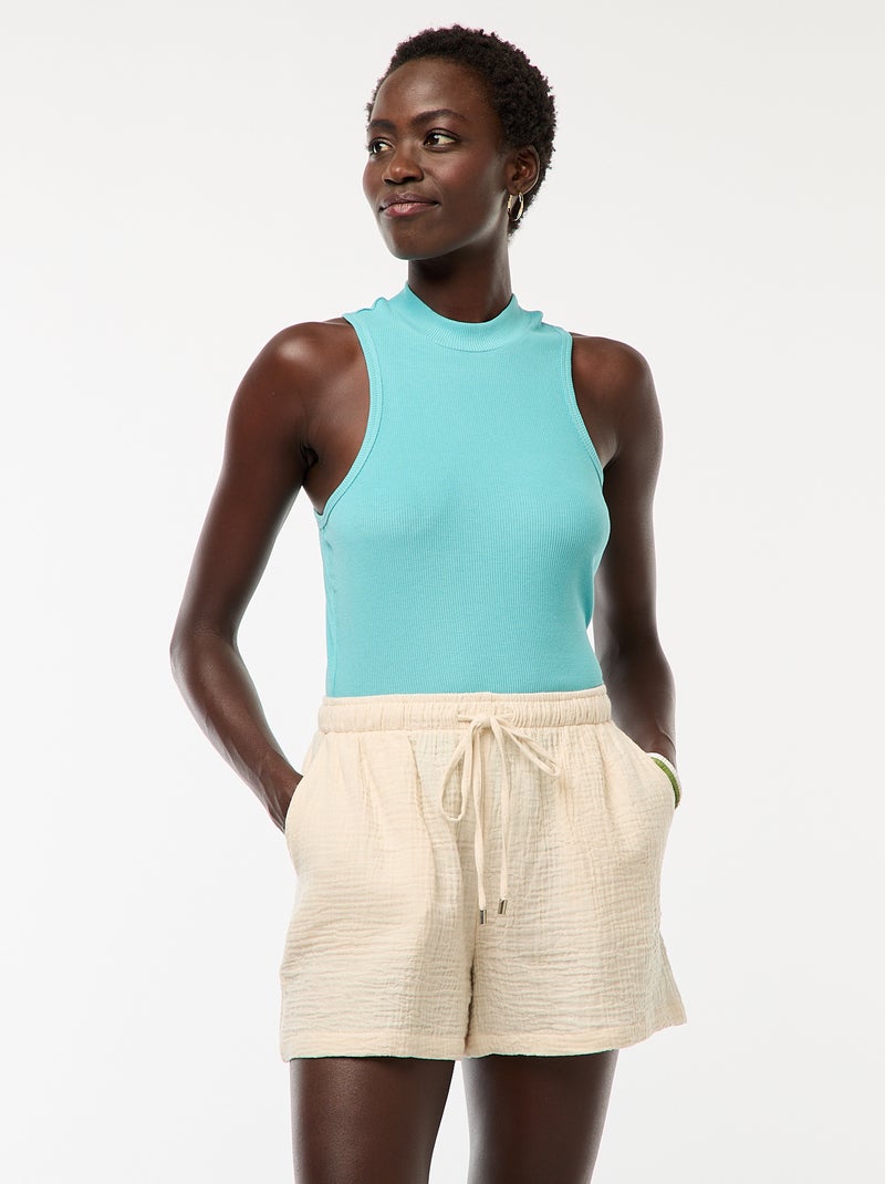 Pantalón corto de gasa de algodón liso Blanco - Kiabi