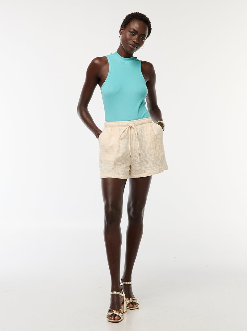 Pantalón corto de gasa de algodón liso Blanco - Kiabi