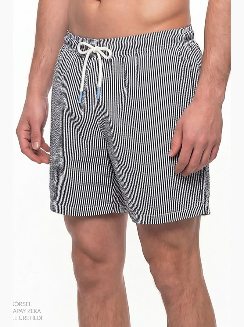 Pantalón corto de hombre con rayas tissue penti Negro Blanco - Kiabi