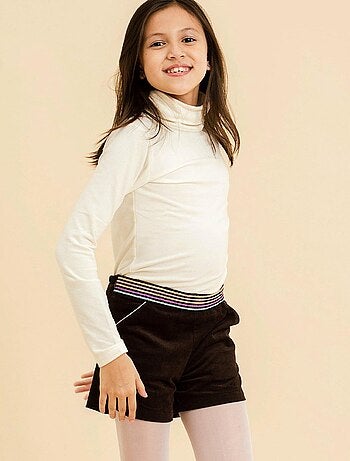 Pantalón Corto de Invierno Niña | Terciopelo Marrón | Cinturón con Brillos | POUPETTE