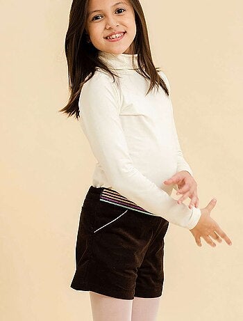 Pantalón Corto de Invierno Niña | Terciopelo Marrón | Cinturón con Brillos | POUPETTE