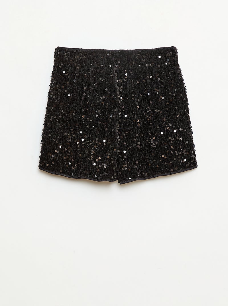 Pantalón corto de lentejuelas liso Negro - Kiabi