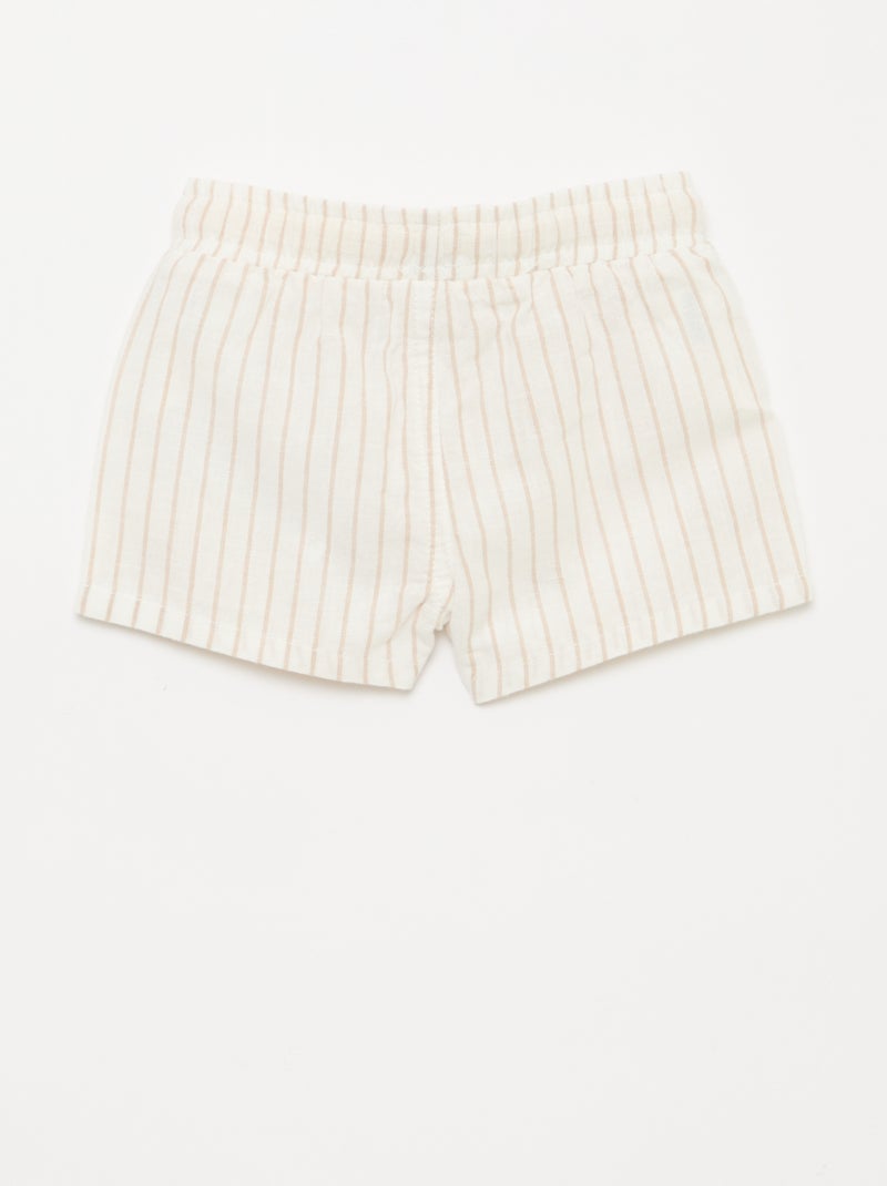 Pantalón corto de lino a rayas Beige - Kiabi