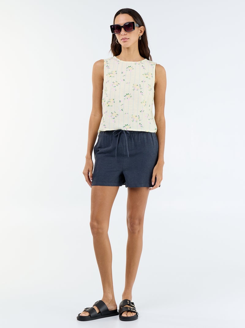 Pantalón corto de lino mezclado Azul - Kiabi