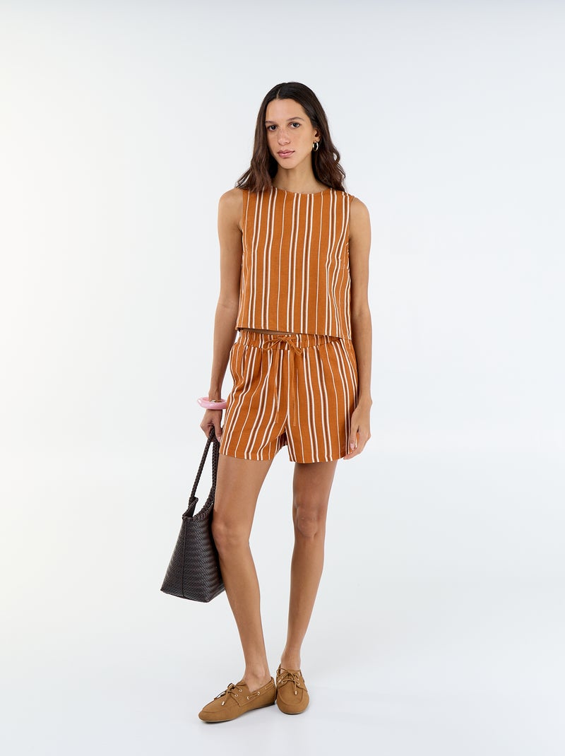 Pantalón corto de lino mezclado Marron - Kiabi