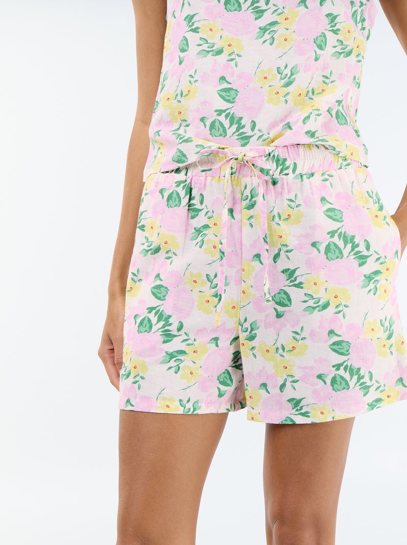 Pantalón corto de lino mezclado Rosa - Kiabi