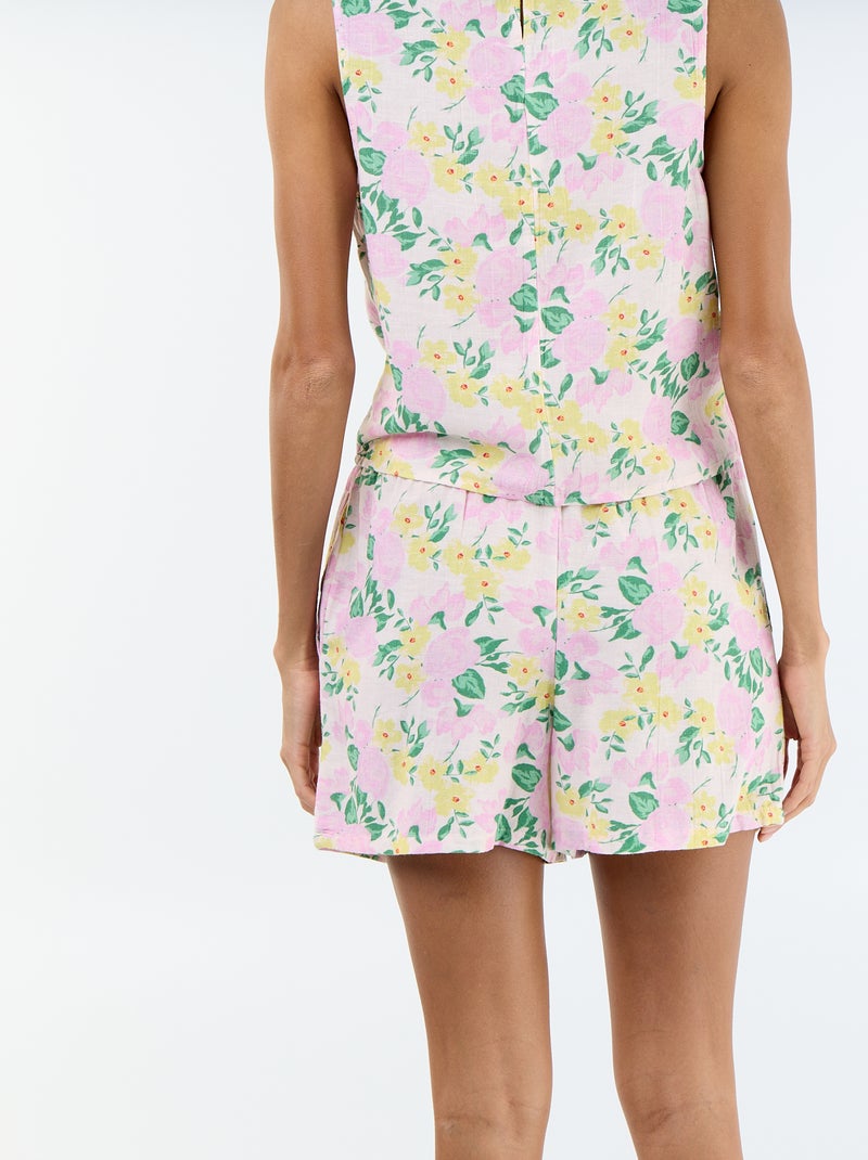 Pantalón corto de lino mezclado Rosa - Kiabi