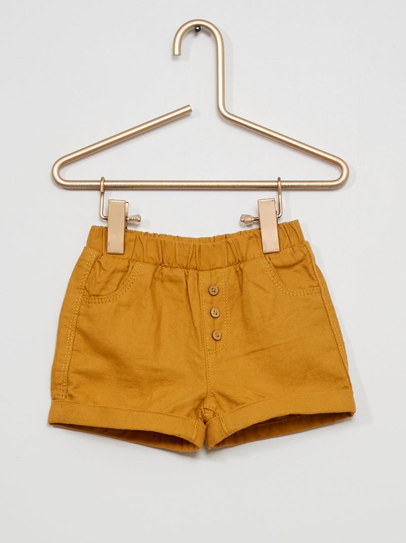 Pantalón corto de lino mostaza amarilla - Kiabi