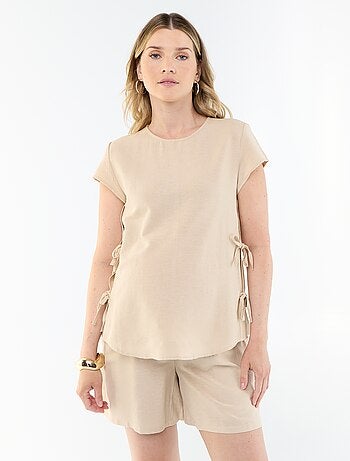 Pantalón corto de maternidad de lino estampado