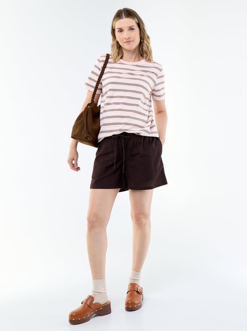 Pantalón corto de maternidad de lino estampado Marron - Kiabi