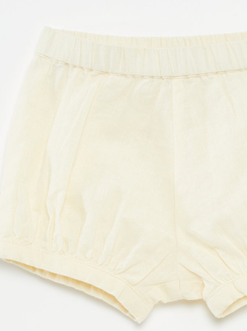 Pantalón corto de mezcla de lino liso beige - Kiabi