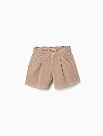 Pantalón corto de pana con cintura paperbag con volantes