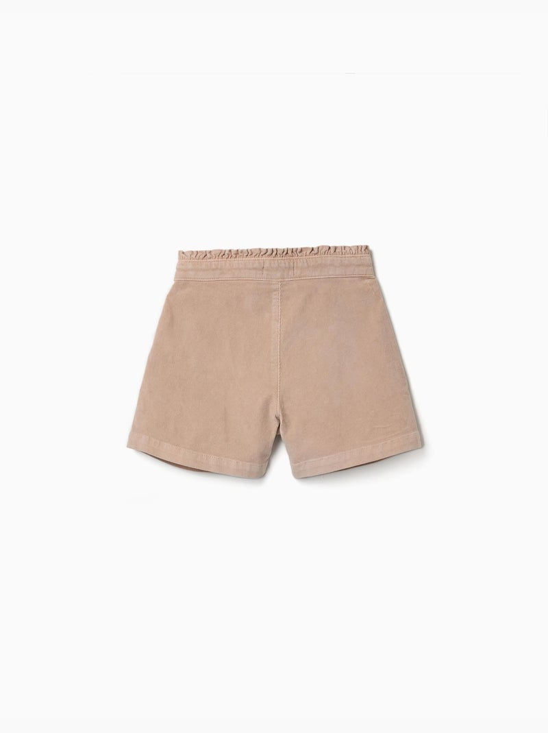 Pantalón corto de pana con cintura paperbag con volantes Beige claro - Kiabi