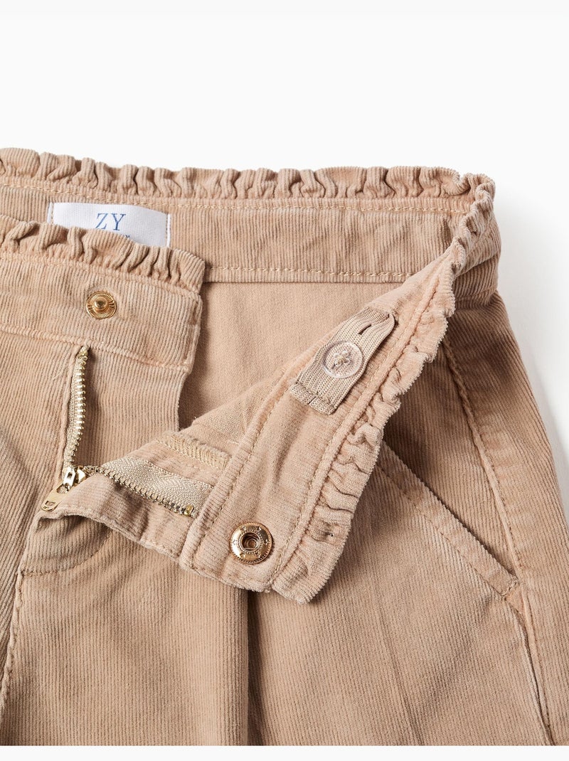 Pantalón corto de pana con cintura paperbag con volantes Beige claro - Kiabi