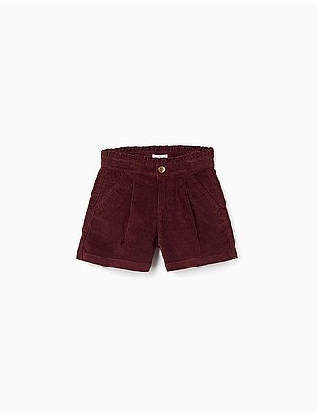Pantalón corto de pana con cintura paperbag con volantes