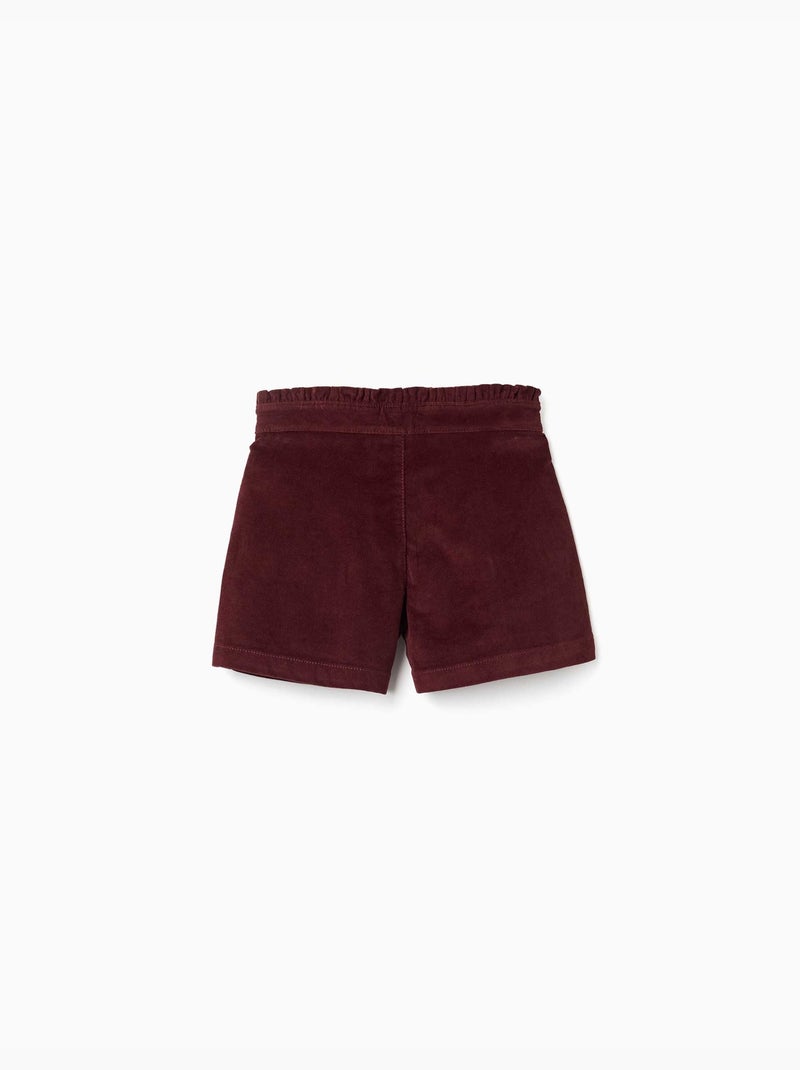 Pantalón corto de pana con cintura paperbag con volantes Marrón - Kiabi