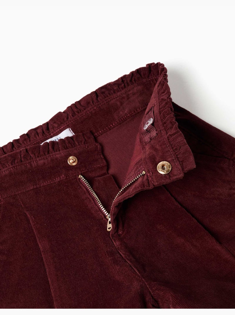 Pantalón corto de pana con cintura paperbag con volantes Marrón - Kiabi
