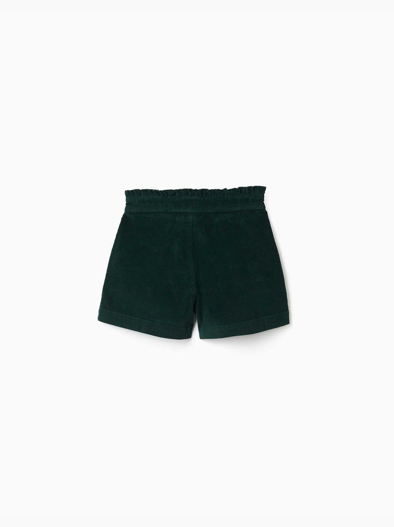 Pantalón corto de pana con pliegues frontales Verde oscuro - Kiabi