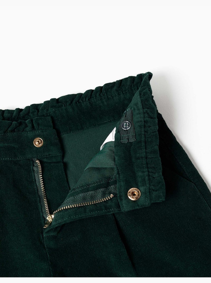 Pantalón corto de pana con pliegues frontales Verde oscuro - Kiabi