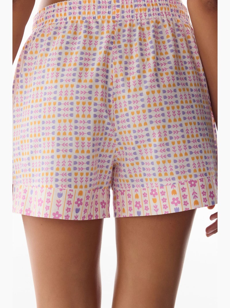 Pantalón corto de pijama con estampado floral penti Blanco - Kiabi