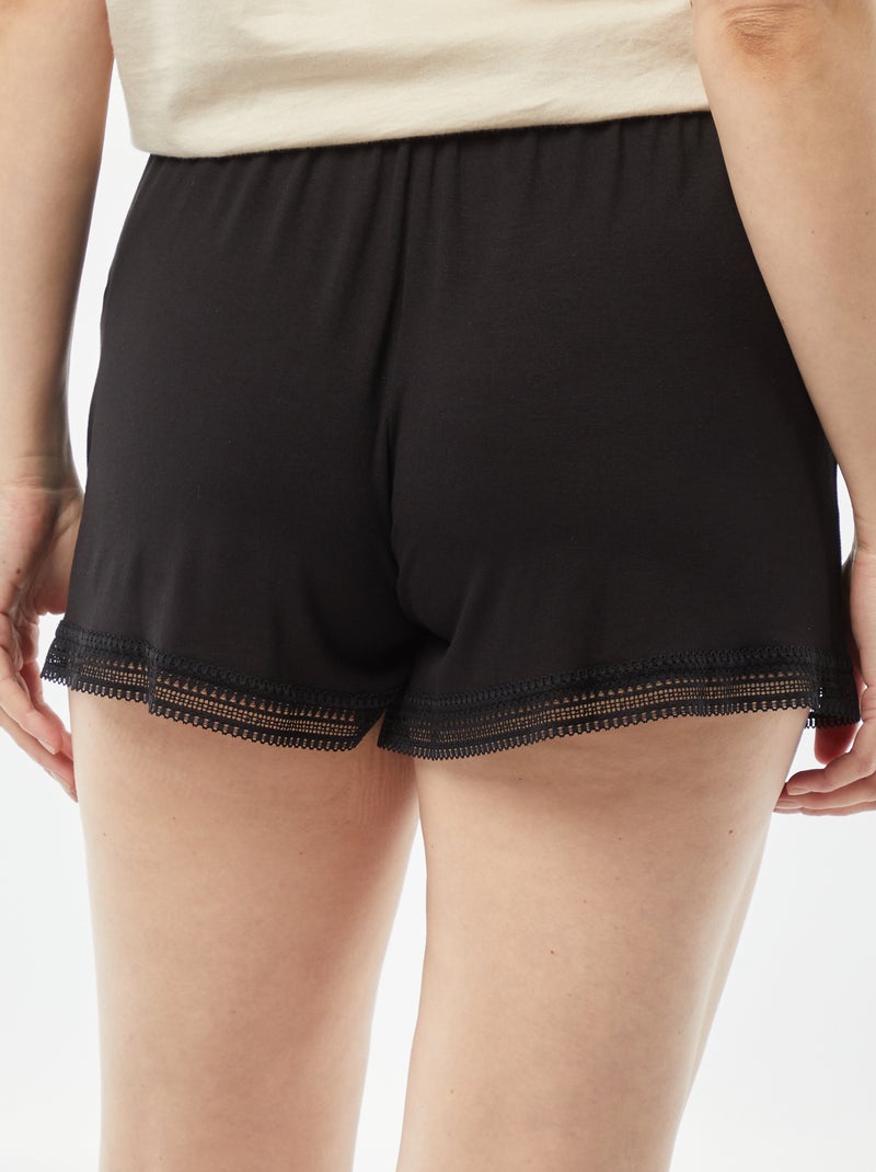 Pantalón corto de pijama fluido con bordados negro - Kiabi