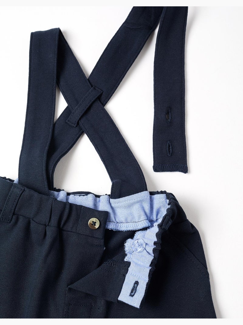 Pantalón corto de piqué de algodón con tirantes Azul oscuro - Kiabi