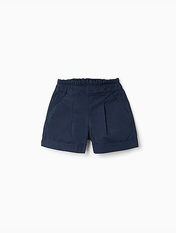 Pantalón corto de popelina con cintura paperbag y pliegues