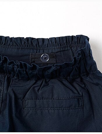 Pantalón corto de popelina con cintura paperbag y pliegues