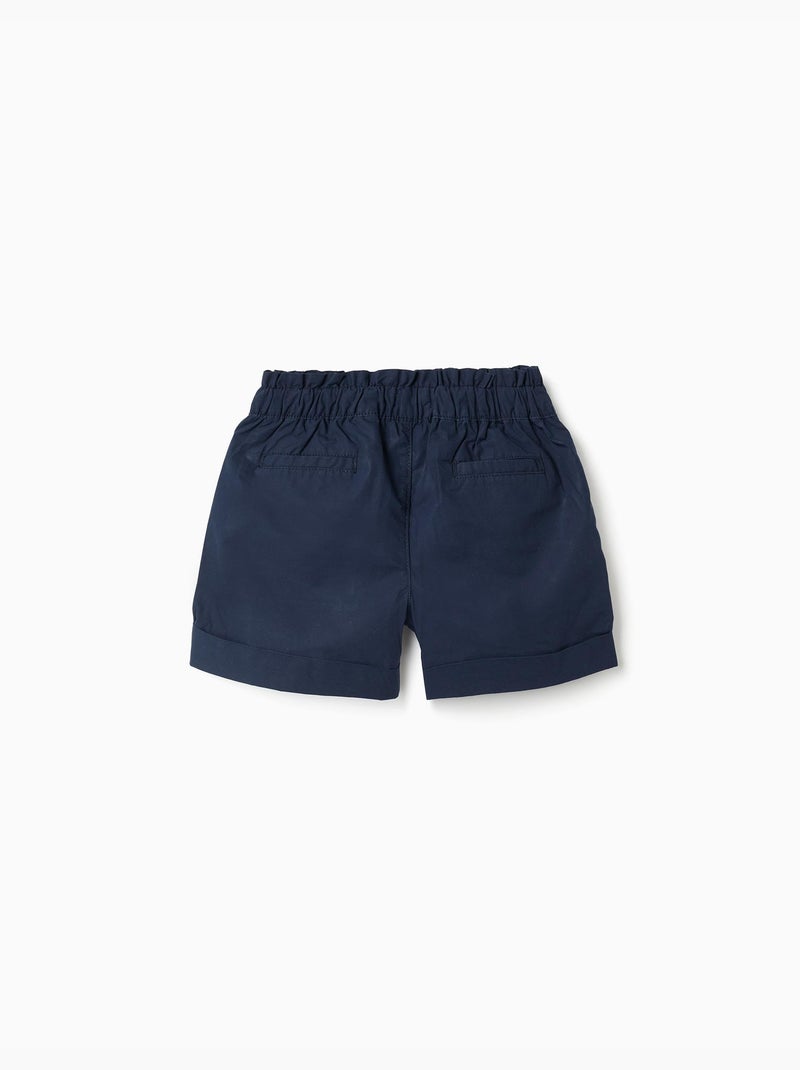 Pantalón corto de popelina con cintura paperbag y pliegues Azul oscuro - Kiabi