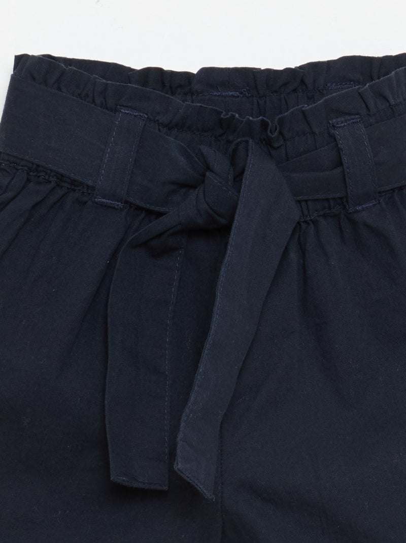Pantalón corto de popelina con cinturón para anudar Azul - Kiabi
