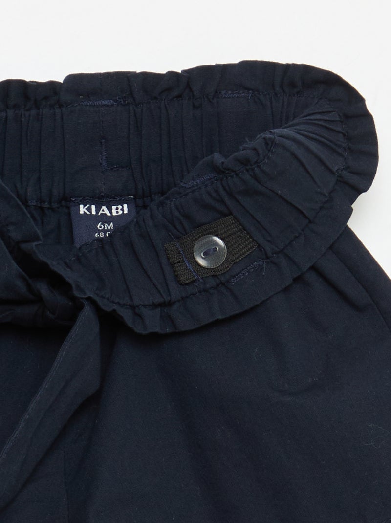 Pantalón corto de popelina con cinturón para anudar Azul - Kiabi
