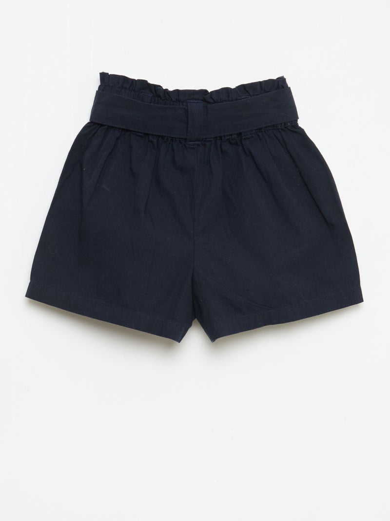 Pantalón corto de popelina con cinturón para anudar Azul - Kiabi