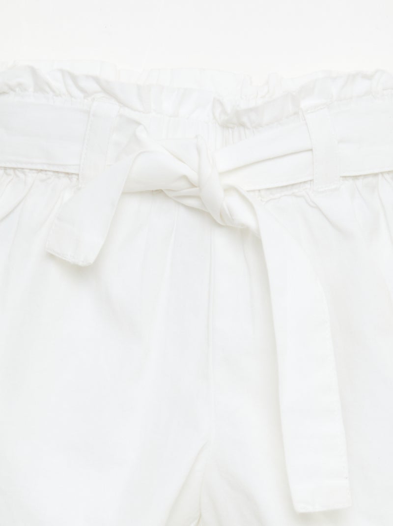 Pantalón corto de popelina con cinturón para anudar Blanco - Kiabi