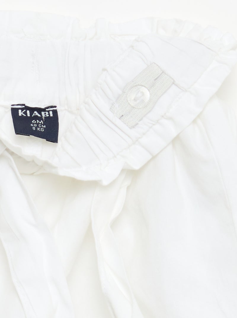 Pantalón corto de popelina con cinturón para anudar Blanco - Kiabi