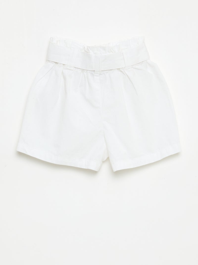 Pantalón corto de popelina con cinturón para anudar Blanco - Kiabi