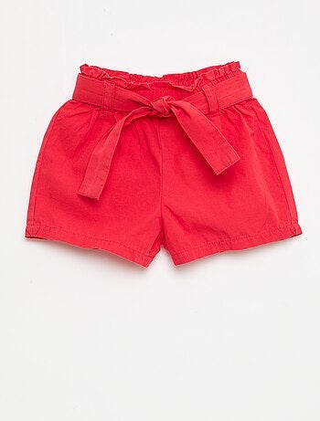 Pantalón corto de popelina con cinturón para anudar