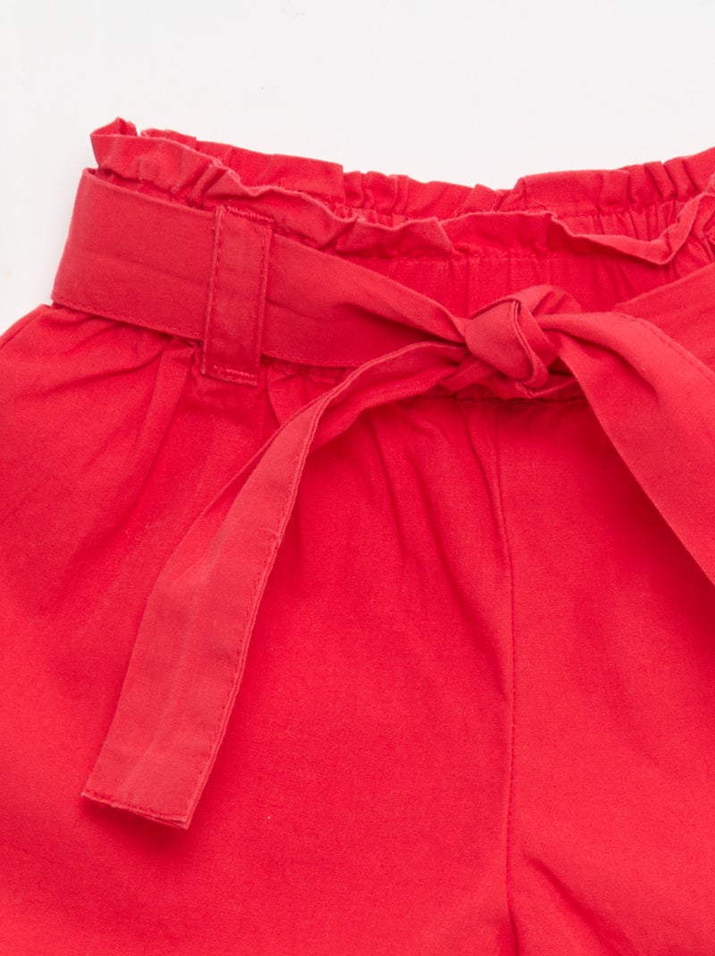 Pantalón corto de popelina con cinturón para anudar Rojo - Kiabi