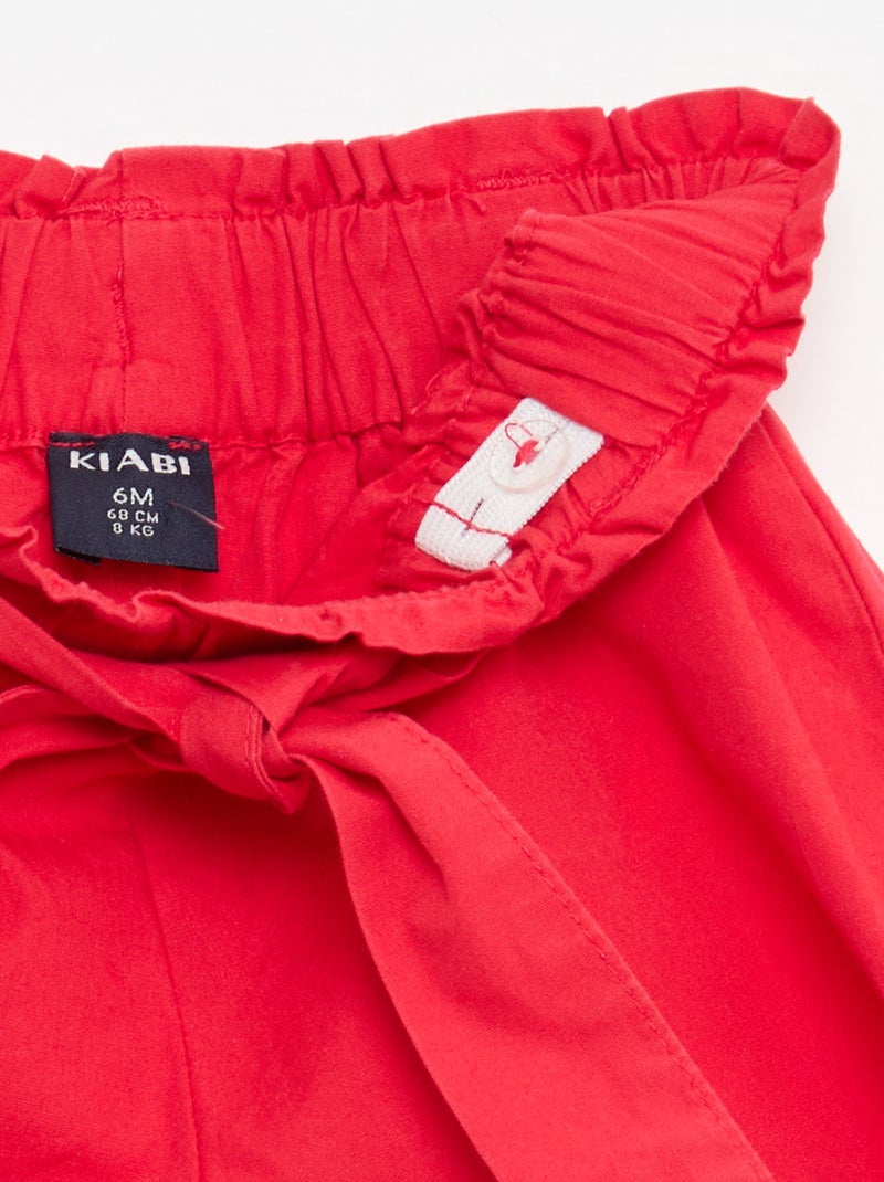 Pantalón corto de popelina con cinturón para anudar Rojo - Kiabi