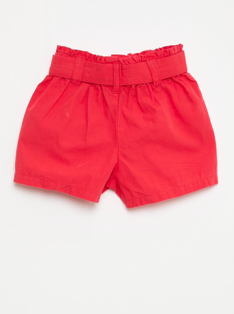 Pantalón corto de popelina con cinturón para anudar Rojo - Kiabi