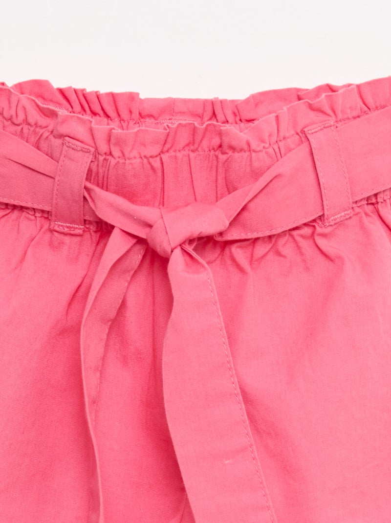 Pantalón corto de popelina con cinturón para anudar Rosa - Kiabi