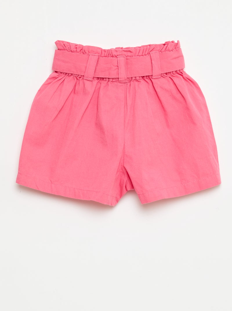 Pantalón corto de popelina con cinturón para anudar Rosa - Kiabi