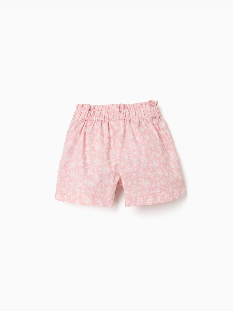 Pantalón corto de popelina con estampado floral y cinturón Rosa claro - Kiabi