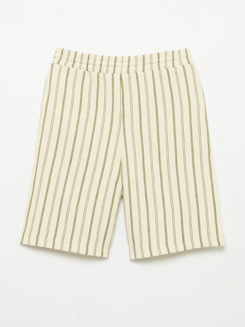 Pantalón corto de punto a rayas Beige - Kiabi