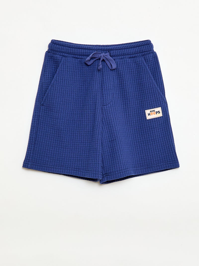 Pantalón corto de punto gofrado Azul - Kiabi
