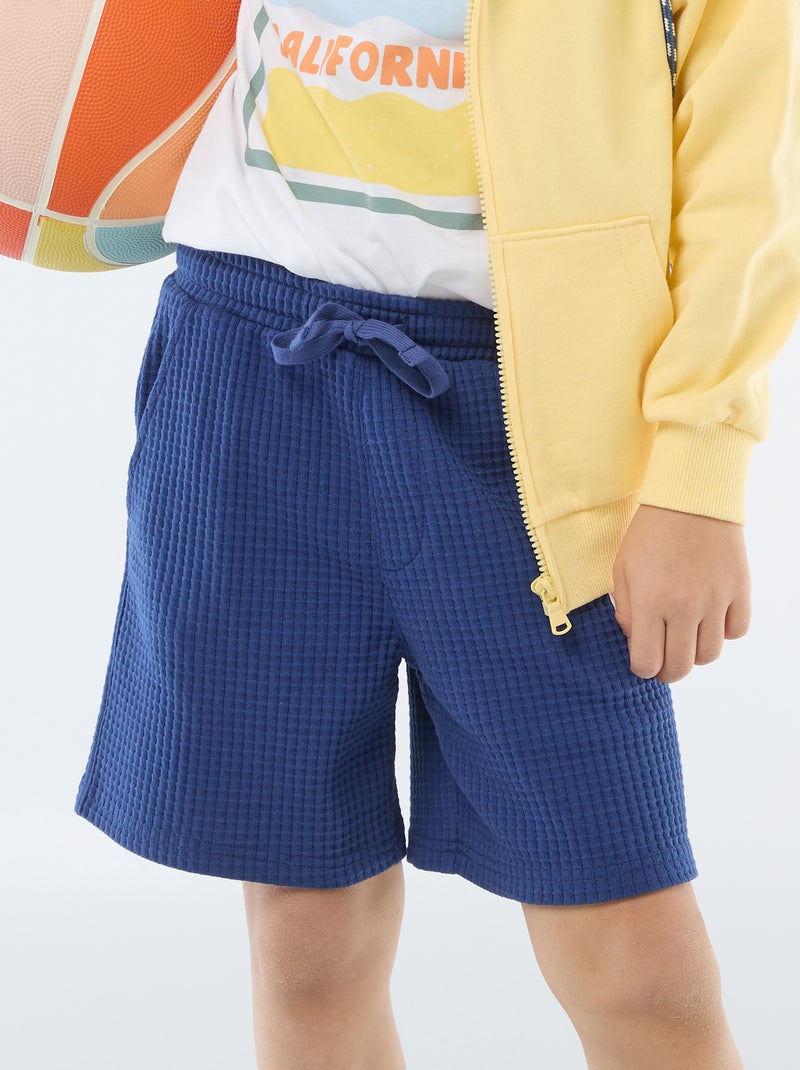 Pantalón corto de punto gofrado Azul - Kiabi